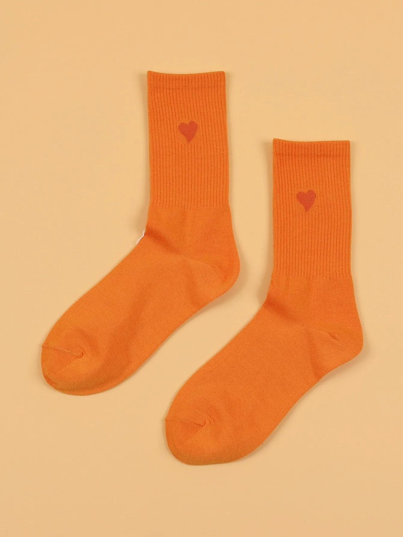 Heart Orange Crew Socks for Women Plain Socks Cozy Socks Fashion Socks