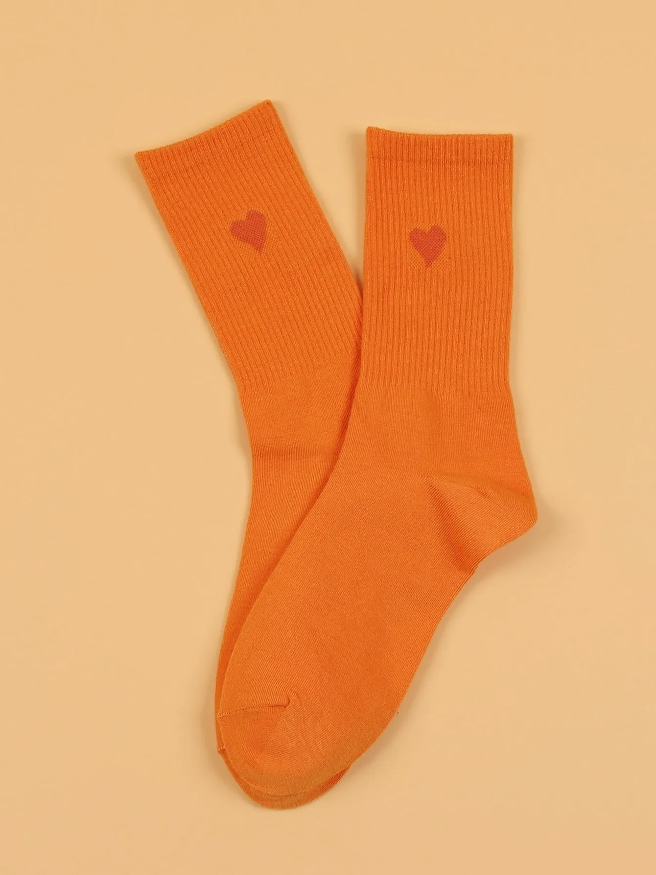 Heart Orange Crew Socks for Women Plain Socks Cozy Socks Fashion Socks