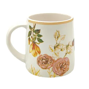 KIE White Floral Flower Handcrafted Ceramic Mugs to Gift to Best Friend Tea Coffee Milk Mugs Microwave Safe, Tea Cups, Set of 1, 300 ml Capacity