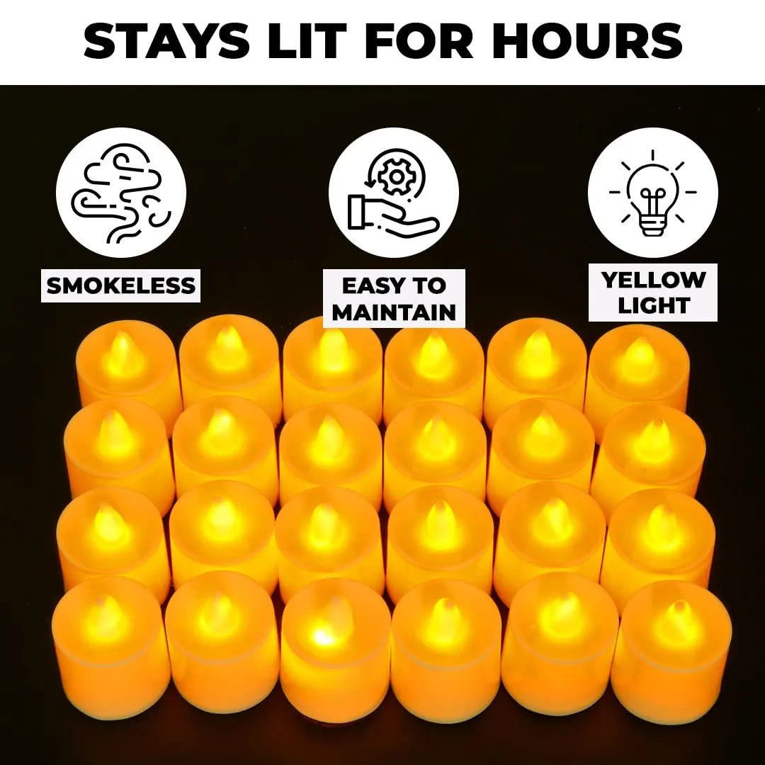 Kuber Industries LED Candles for Home Decoration|Battey Operated|Flameless Yellow Light|Safe & Easy to Maintain|Diwali Lights for Home Decoration, Other Festivities & Parties|B0-002,Pack of 24(White)