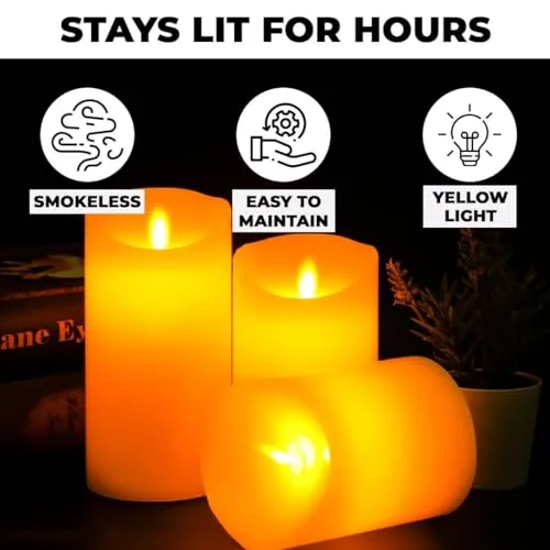 Kuber Industries LED Candles for Home Decoration|Battey Operated|Flameless Yellow Light|Safe & Easy to Maintain|Diwali Lights for Home Decoration, Other Festivities & Parties|Pack of 3|B0-005F|White