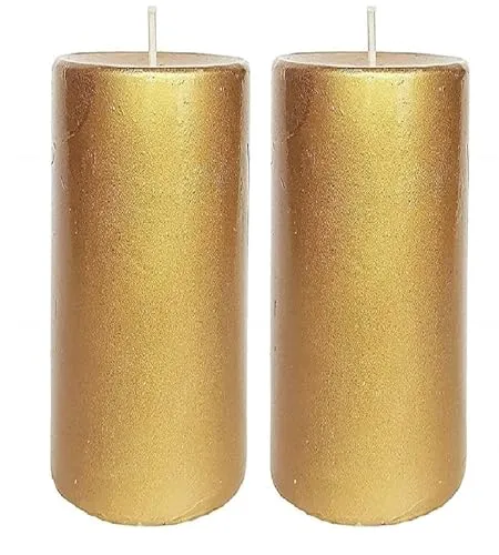 Kuber Selection Pack of 2 Pcs 2" x 6" Each Premium Golden Plain Pillar Candles for Christmas, New Year, Wedding Decoration, Home Decoration (Pack of 2 Pcs 2" x 6" Each, Golden Plain)