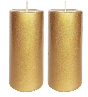 Kuber Selection Pack of 2 Pcs 2" x 6" Each Premium Golden Plain Pillar Candles for Christmas, New Year, Wedding Decoration, Home Decoration (Pack of 2 Pcs 2" x 6" Each, Golden Plain)