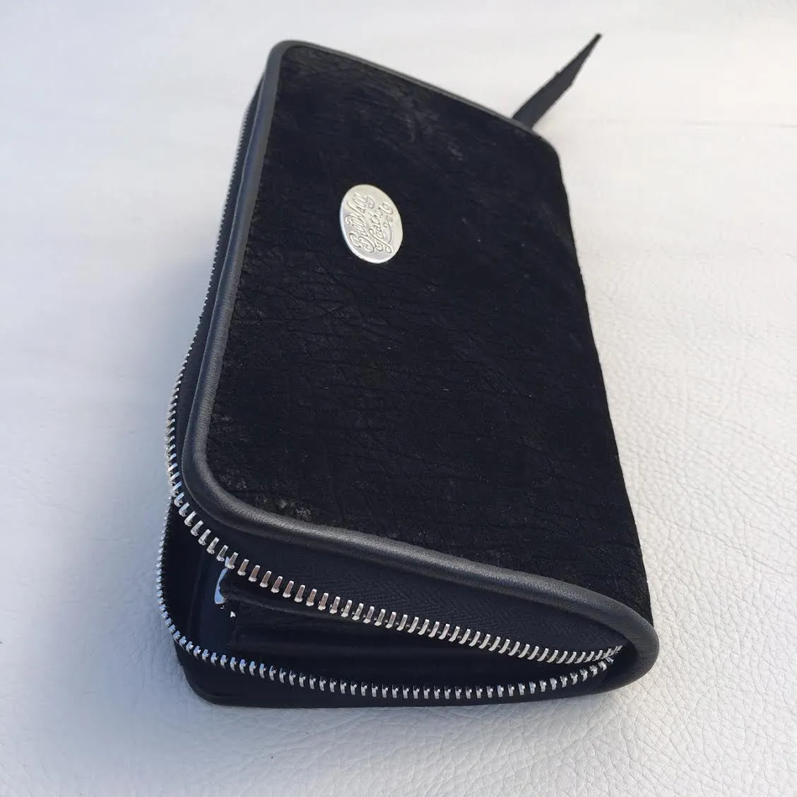 Large Zipper Wallet in Dark Black Hippo Leather