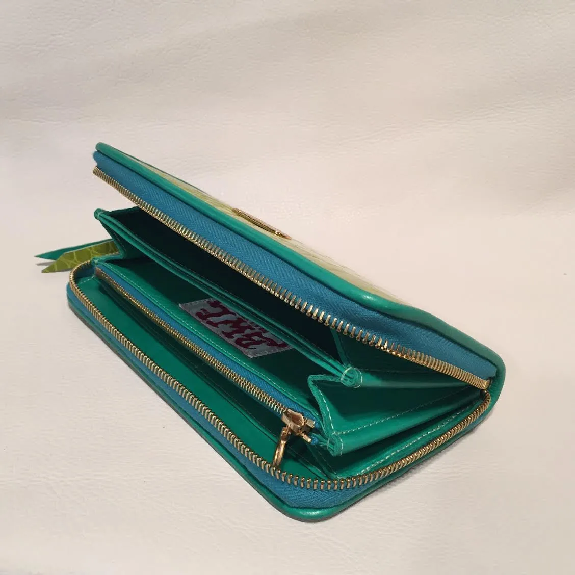 Large Zipper Wallet in Lime Green Crocodile Leather