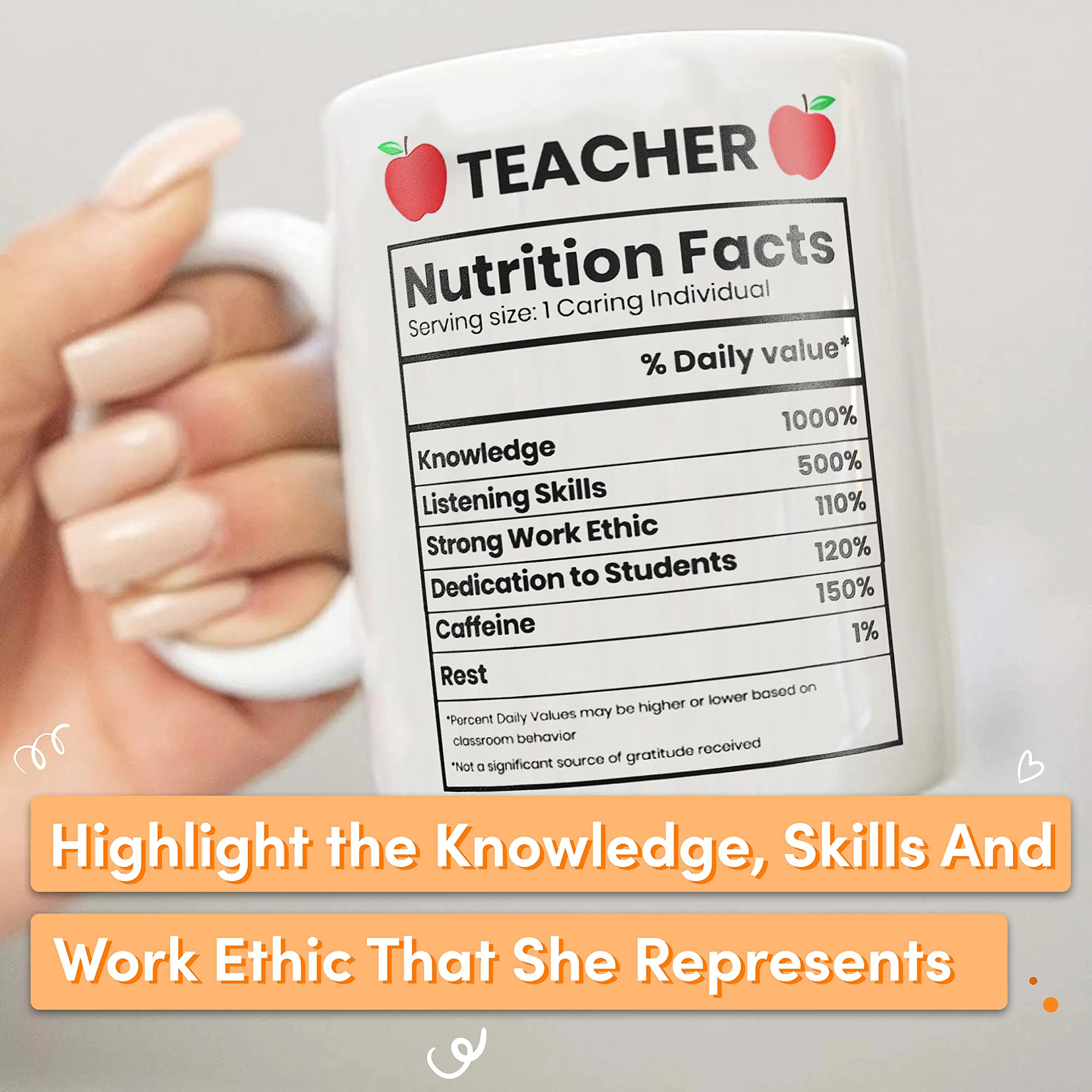 Light Autumn Teacher Nutritional Facts Mug - 11oz Teacher Mug for Gift - Dishwasher