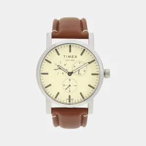 Men Beige Analog Leather Watch TWEG16608