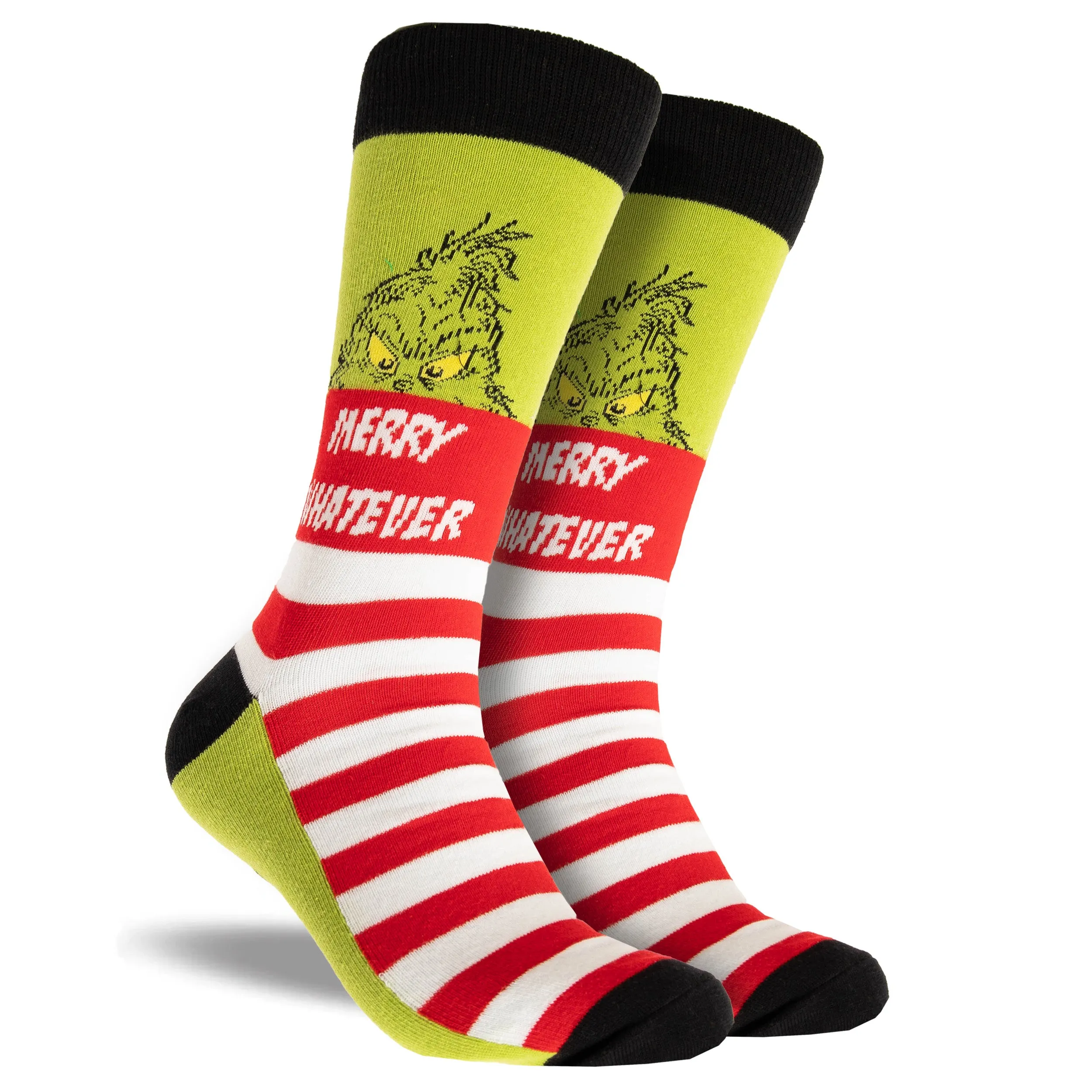 Men's Grinch Whatever Cotton Crew Socks 3 Pack Gift Box - Red & Green