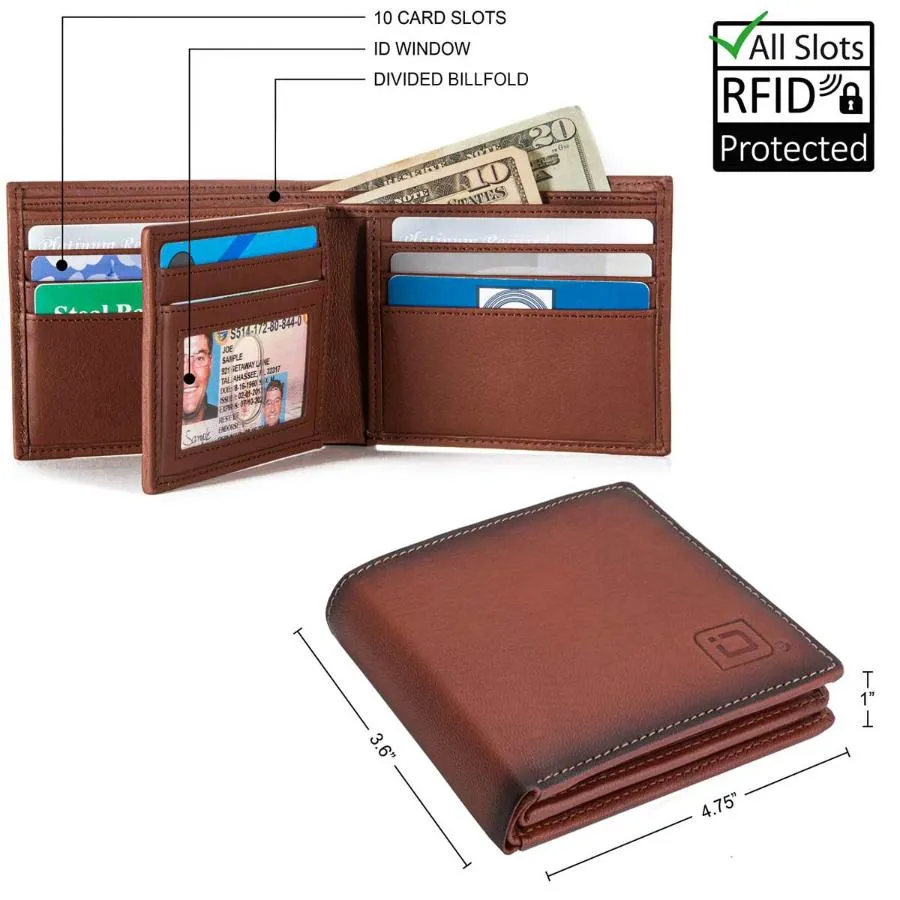 Mens RFID Wallet -  10 Slot Bifold Wallet with ID Window