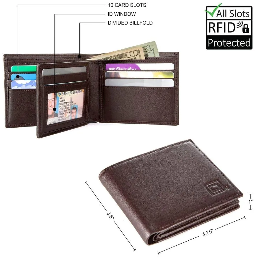 Mens RFID Wallet -  10 Slot Bifold Wallet with ID Window