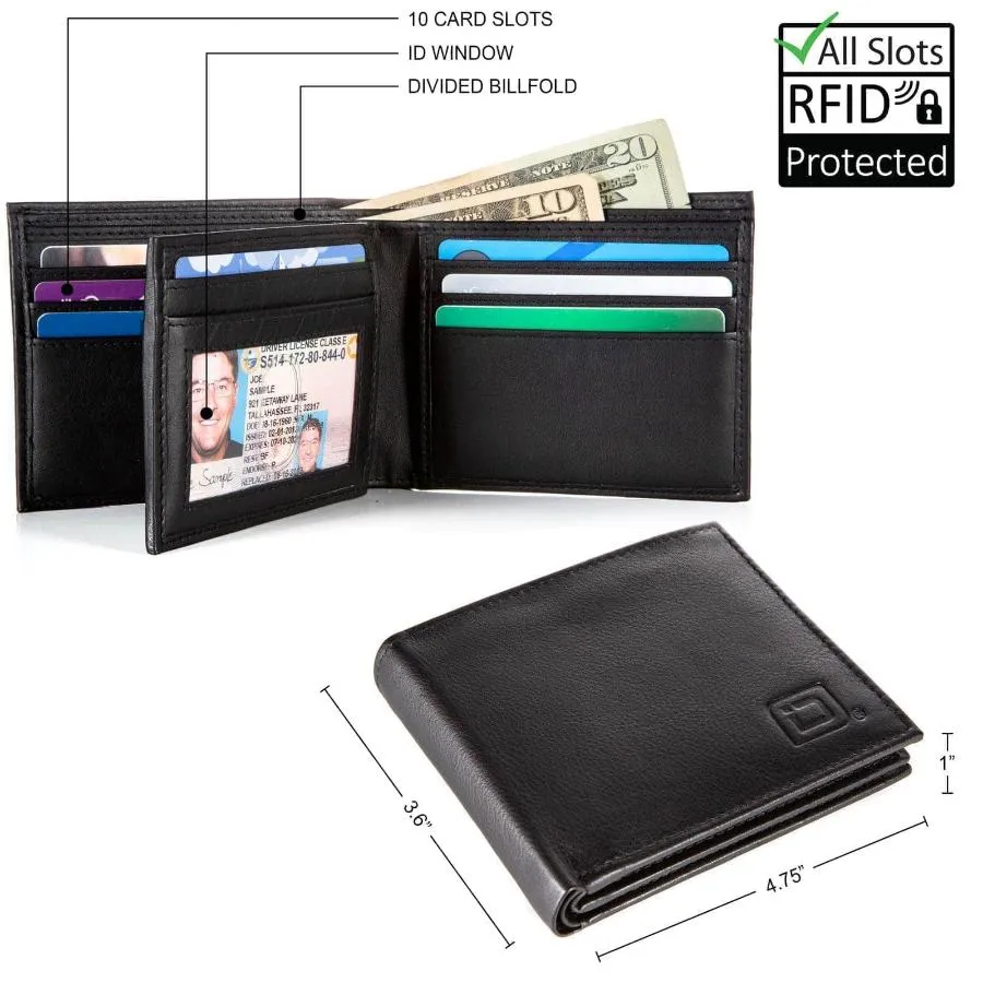 Mens RFID Wallet -  10 Slot Bifold Wallet with ID Window