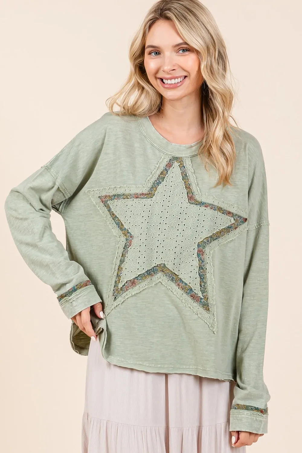 Mineral Wash Star Patch Long Sleeve T-Shirt