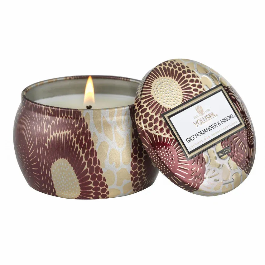 Mini Decorative Tin Candle, Gilt Pomander & Hinoki | Voluspa