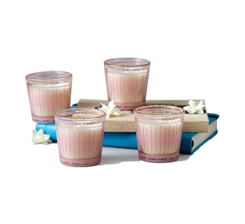 MiRooh Bela Buta Lilac Glass Votive Scented Candles for Home Decoration (Set of 4)