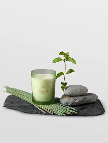 MiRooh Green Herbal Serenity Kaudi Lemongrass and Mint Scented Glass Votive Candle