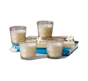 MiRooh Kikli Silver Glass Votive Candles for Home Decoration (Set of 4)