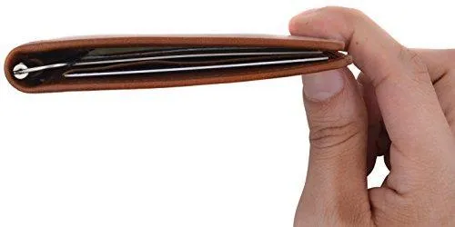 Moga Men's Genuine Leather Slim Money Clip Credit Card Holder Bifold Wallet With ID Window