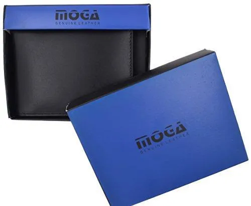 Moga Men's Genuine Leather Slim Money Clip Credit Card Holder Bifold Wallet With ID Window