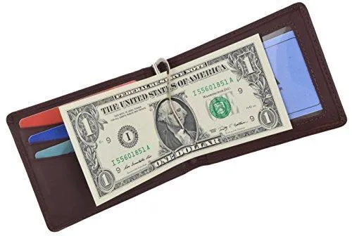 Moga Men's Genuine Leather Slim Money Clip Credit Card Holder Bifold Wallet With ID Window