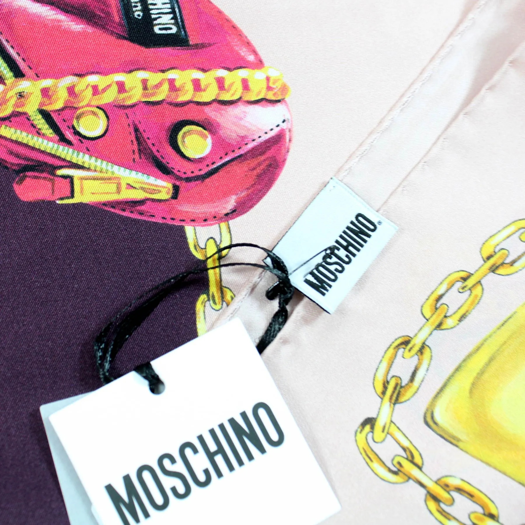 Moschino Silk Scarf Pink Purple Gold Heart & Accessories - Medium Square SALE