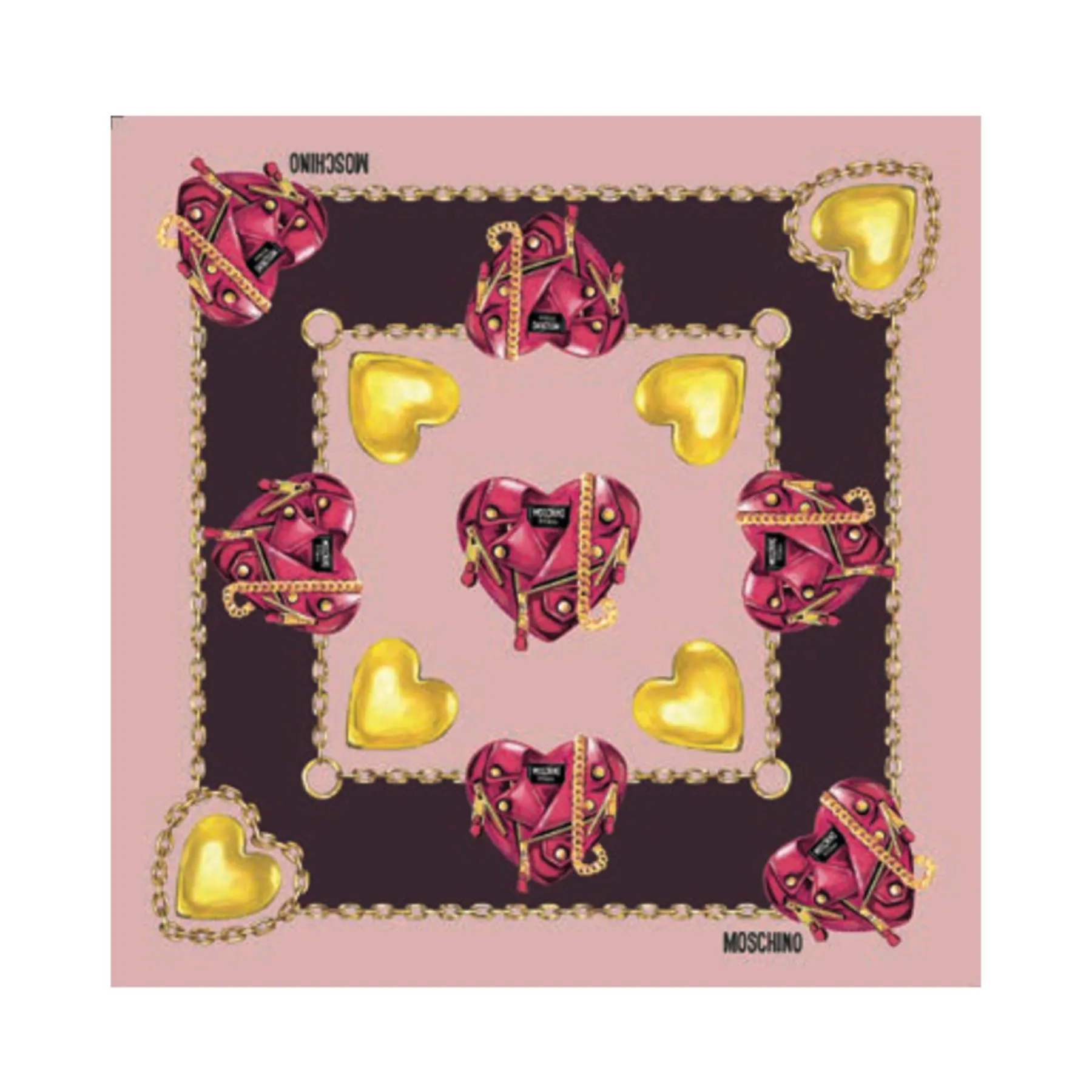 Moschino Silk Scarf Pink Purple Gold Heart & Accessories - Medium Square SALE