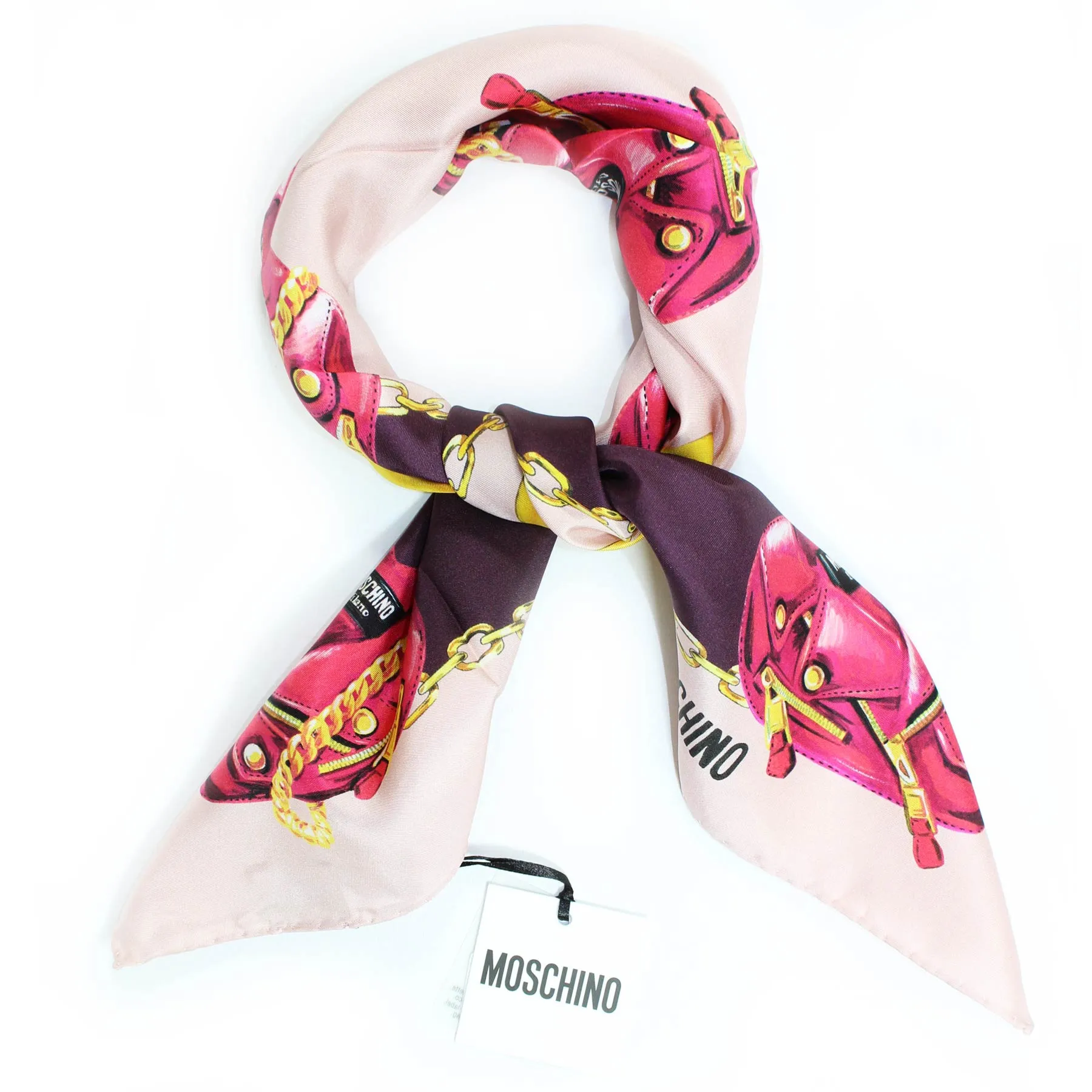 Moschino Silk Scarf Pink Purple Gold Heart & Accessories - Medium Square SALE