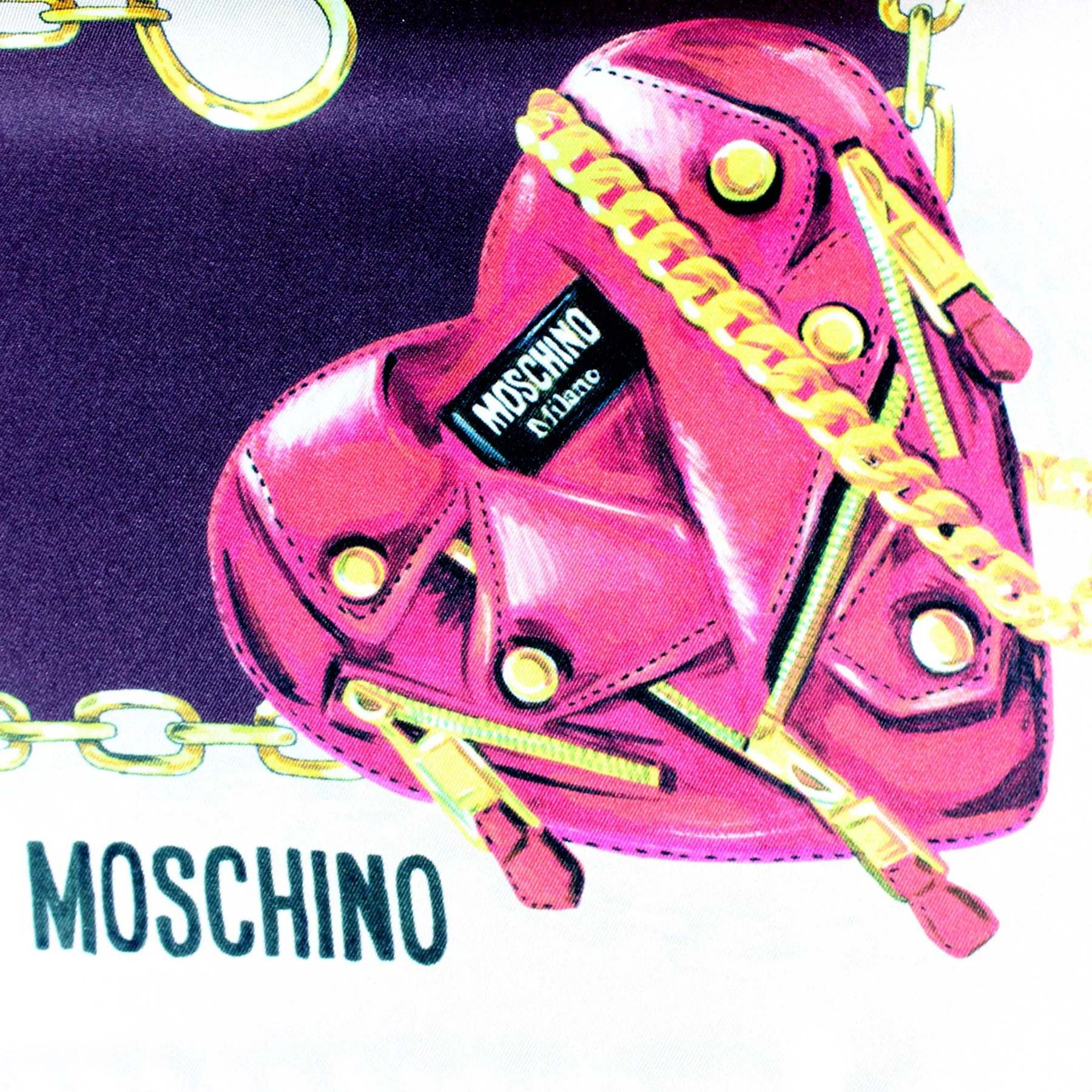 Moschino Silk Scarf Pink Purple Gold Heart & Accessories - Medium Square SALE