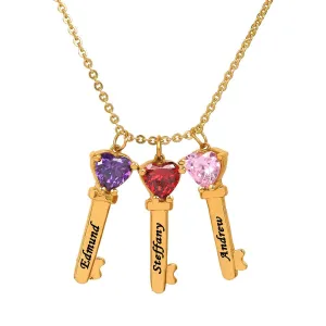 Mother's Necklace with Key Shape Birthstone Charm