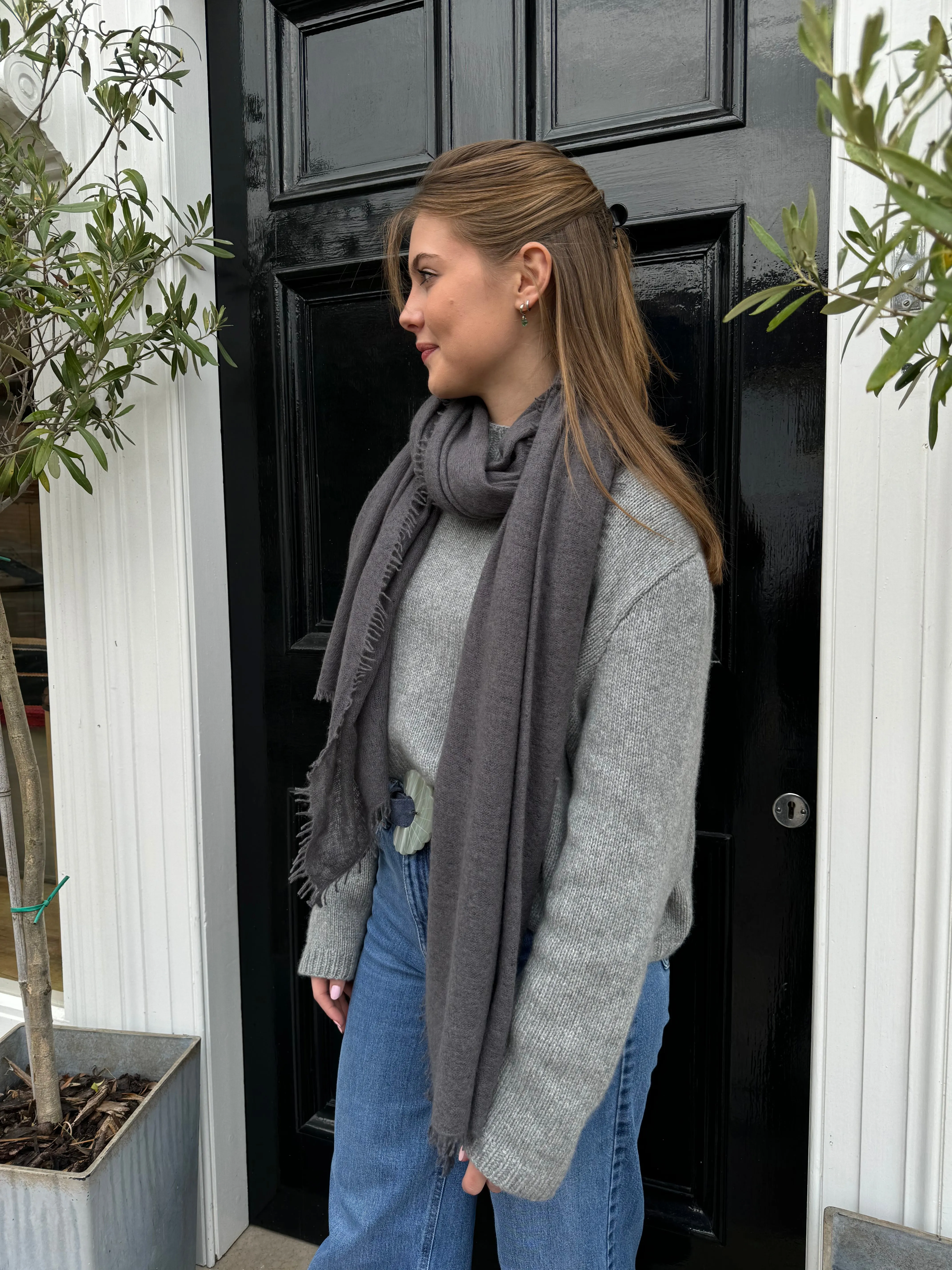 Mouleta Charcoal Grey Fray Edge Scarf