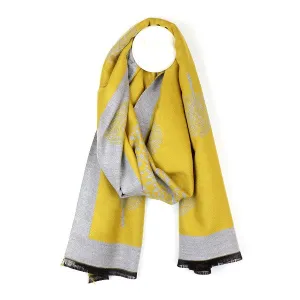 Mustard and Grey Reversible Jacquard Tree Scarf