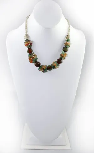 Natural Stone & Glass & Beads Multi Color Necklace and Earrings Set - Raddish Green