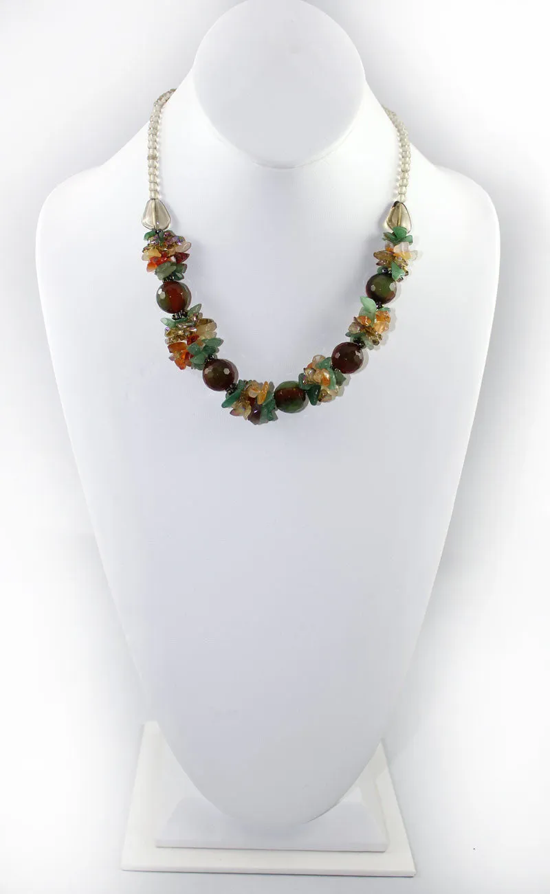 Natural Stone & Glass & Beads Multi Color Necklace and Earrings Set - Raddish Green