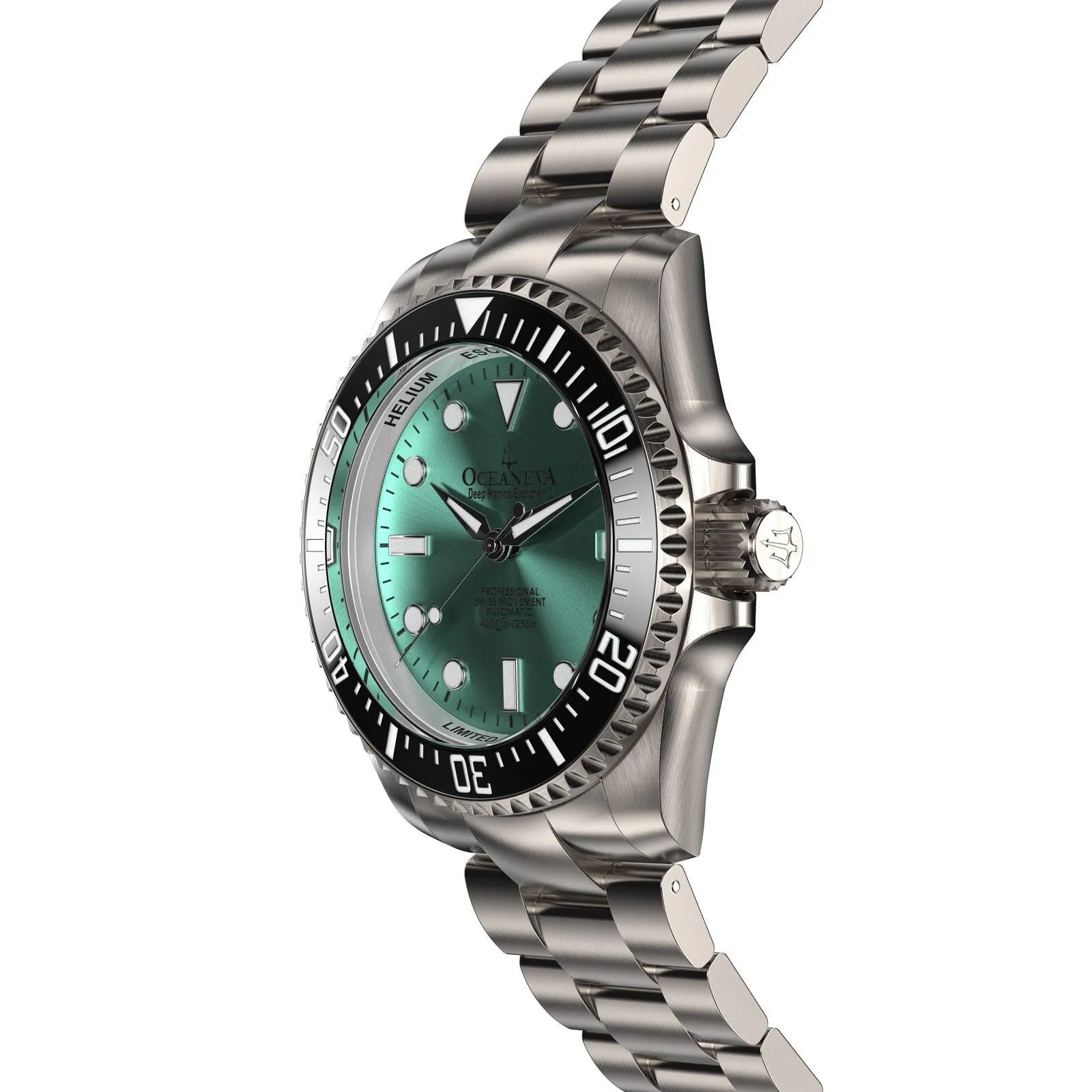 Oceaneva Men's Deep Marine Explorer II 1250M Titanium Watch Aquamarine Burst Dial