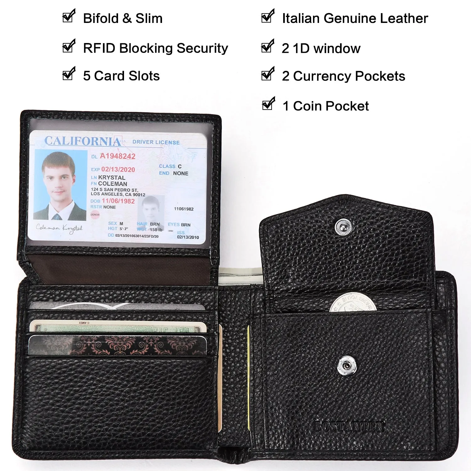 Premium Leather Wallet with 2 ID Window and Coin Slot for Men