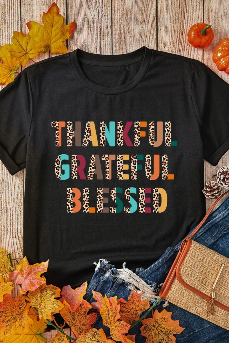 "Thankful Grateful Blessed" Leopard T-Shirt