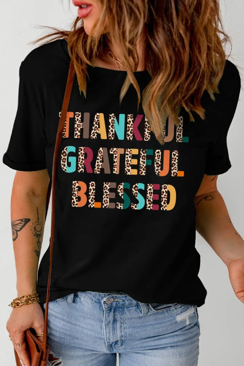 "Thankful Grateful Blessed" Leopard T-Shirt