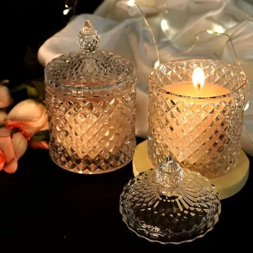 Ruya's Handcrafts Bella Crystal Jar Double Wick Clear Quartz Stone | Evoking Tranquillity and Serenity Therapy Candle | Manifestation Glow Candle (Dreamy Lavender)