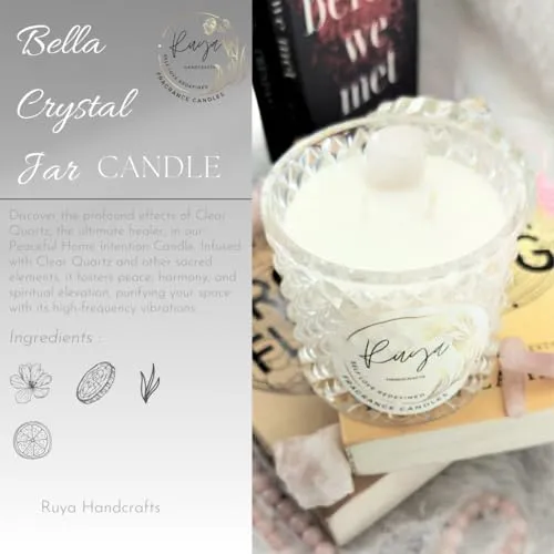 Ruya's Handcrafts Bella Crystal Jar Double Wick Clear Quartz Stone | Evoking Tranquillity and Serenity Therapy Candle | Manifestation Glow Candle (Dreamy Lavender)