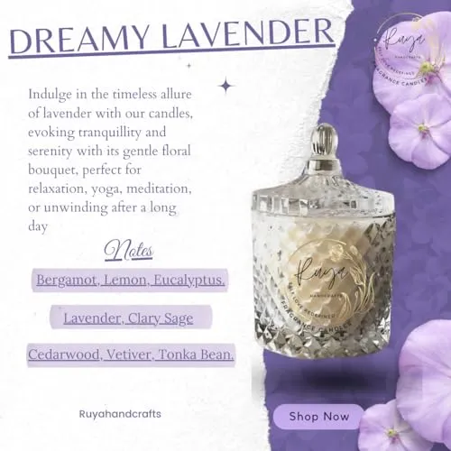 Ruya's Handcrafts Bella Crystal Jar Double Wick Clear Quartz Stone | Evoking Tranquillity and Serenity Therapy Candle | Manifestation Glow Candle (Dreamy Lavender)