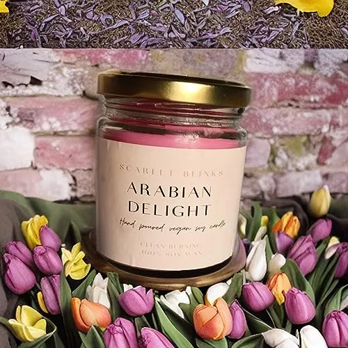 Scarlet Blinks Organic Aroma Candles, Hand-Poured Natural Soy Wax, Sandalwood and Arabian Delight Fragrance, 350 gm, 45 Hours Burn Time, 8x7 cm, Pack of 2