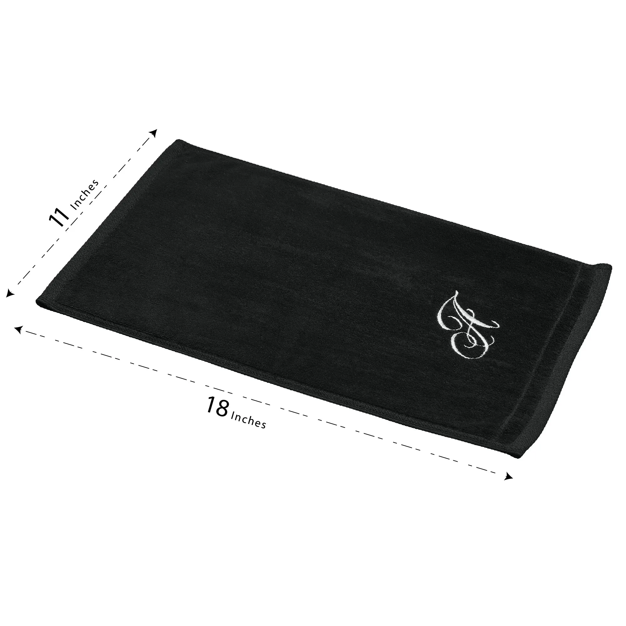 Set of 2 Black Monogrammed Towel - White Embroidered - Initial A