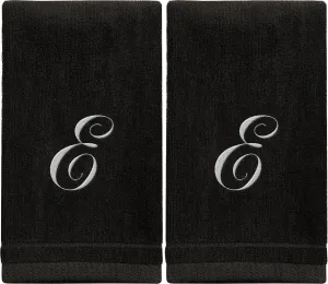 Set of 2 Black Monogrammed Towel - White Embroidered - Initial E