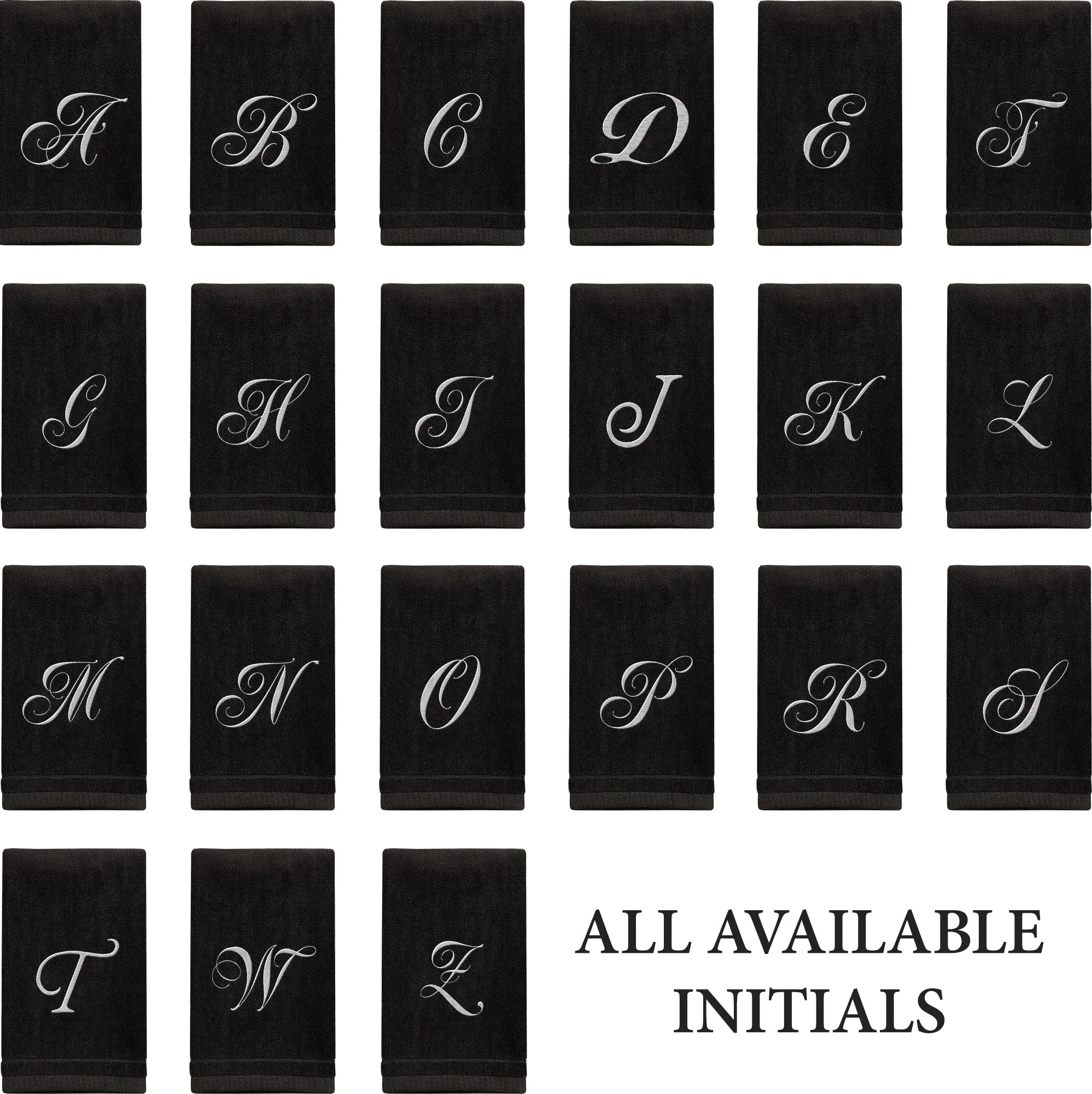 Set of 2 Black Monogrammed Towel - White Embroidered - Initial K (Wholesale)