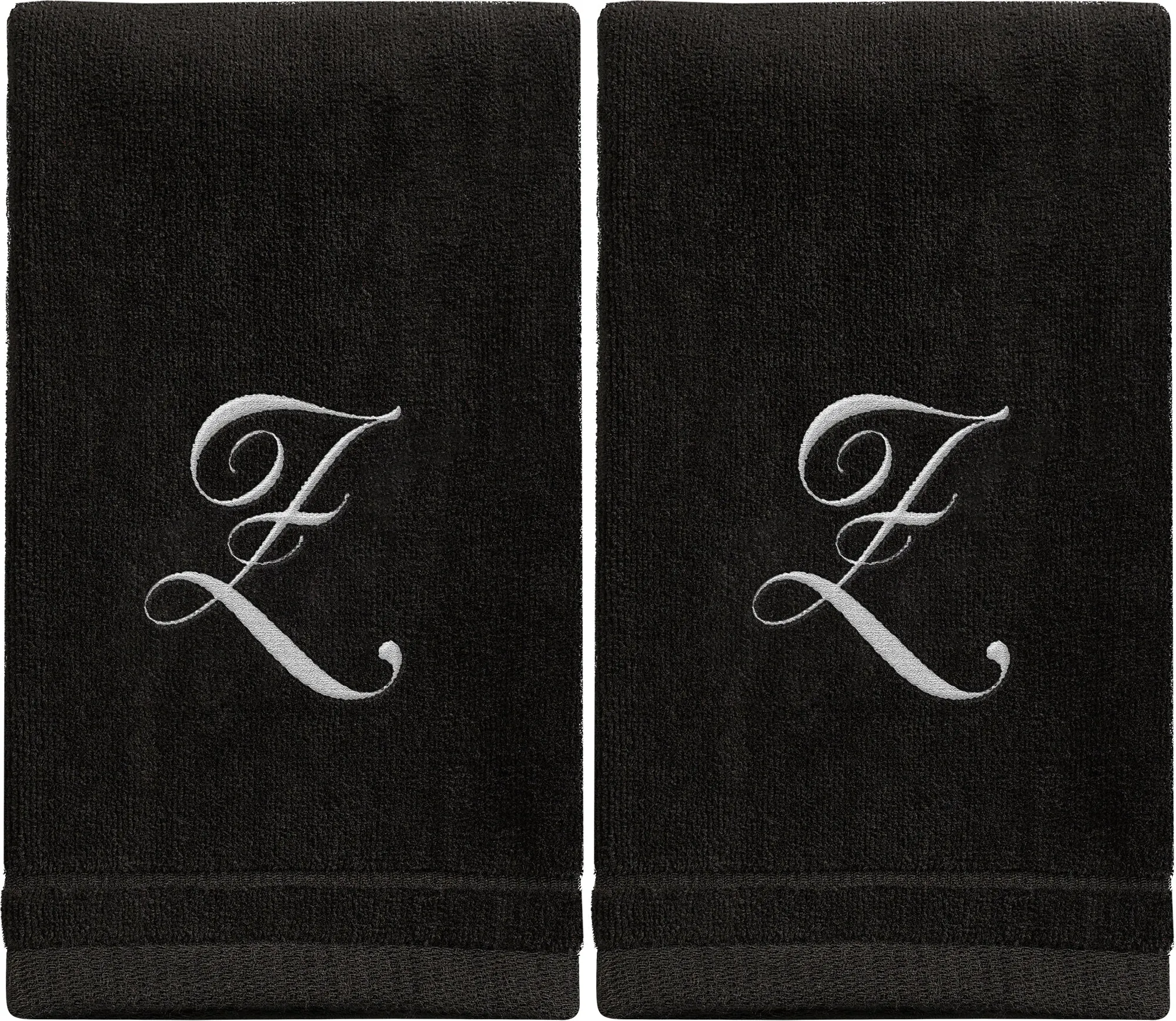 Set of 2 Black Monogrammed Towel - White Embroidered - Initial Z (Wholesale)