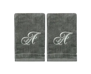 Set of 2 Silver Embroidered Monogrammed Towels - Initial A (Wholesale)