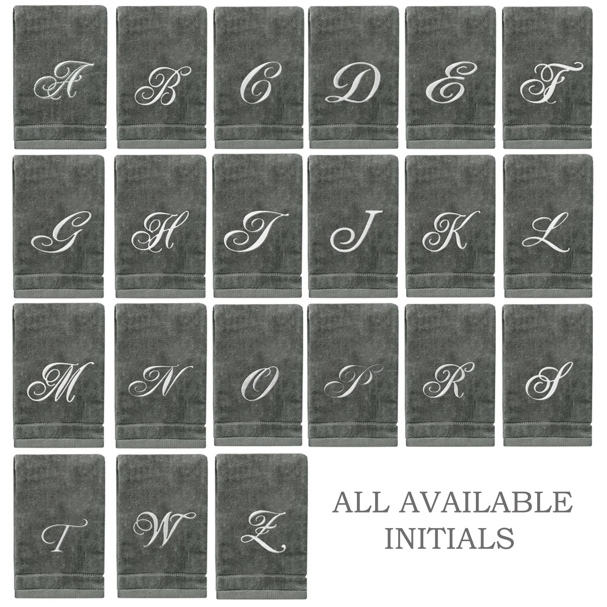 Set of 2 Silver Embroidered Monogrammed Towels - Initial A (Wholesale)