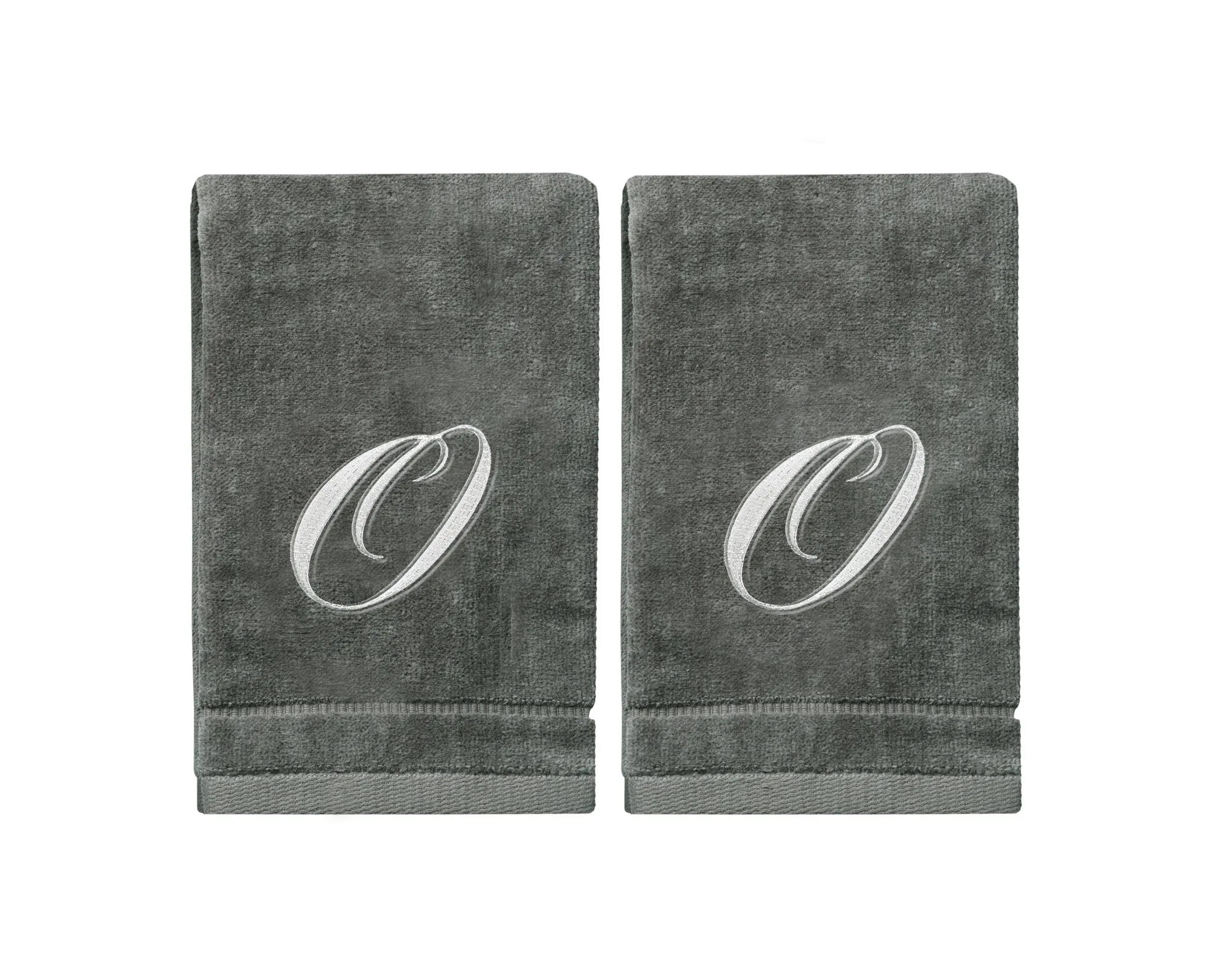 Set of 2 Silver Embroidered Monogrammed Towels - Initial O