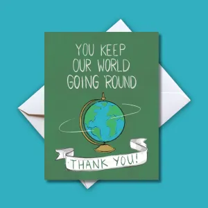 Spinning Globe Teacher Thank You Card