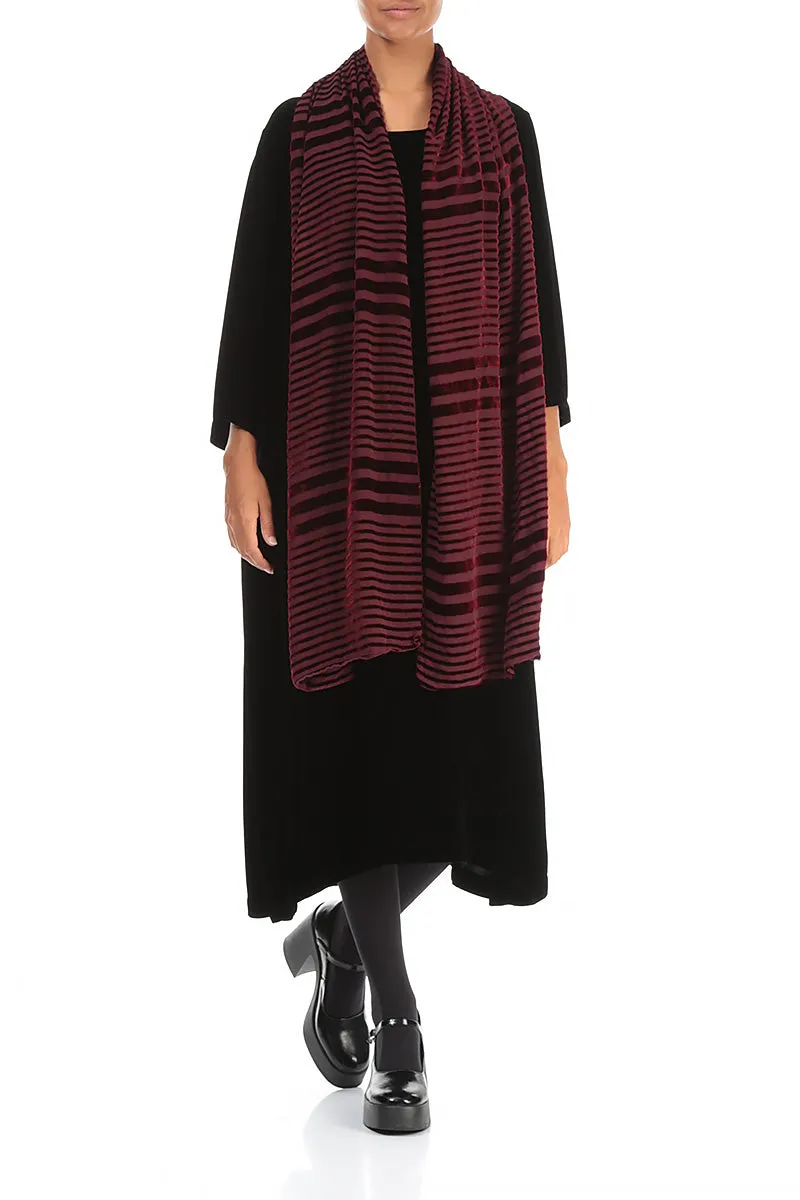 Striped Devoré Dark Red Silk Velvet Scarf