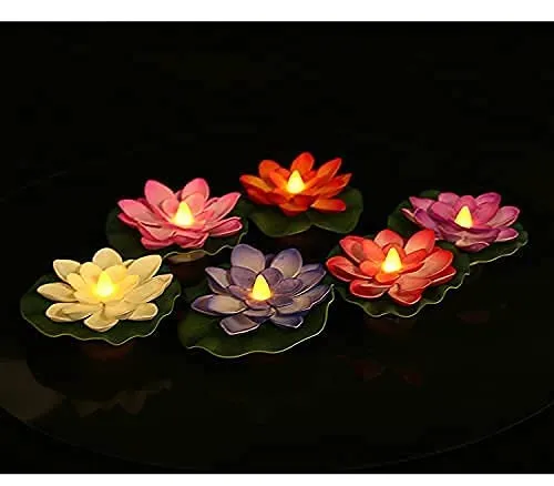 Surako collections Water Floating Smokeless Candles & Lotus Flowers Sensor Led Tea Light for Outdoor Indoor Pool, Glass Bowl Festival Decoration (Pack of 1) (3)